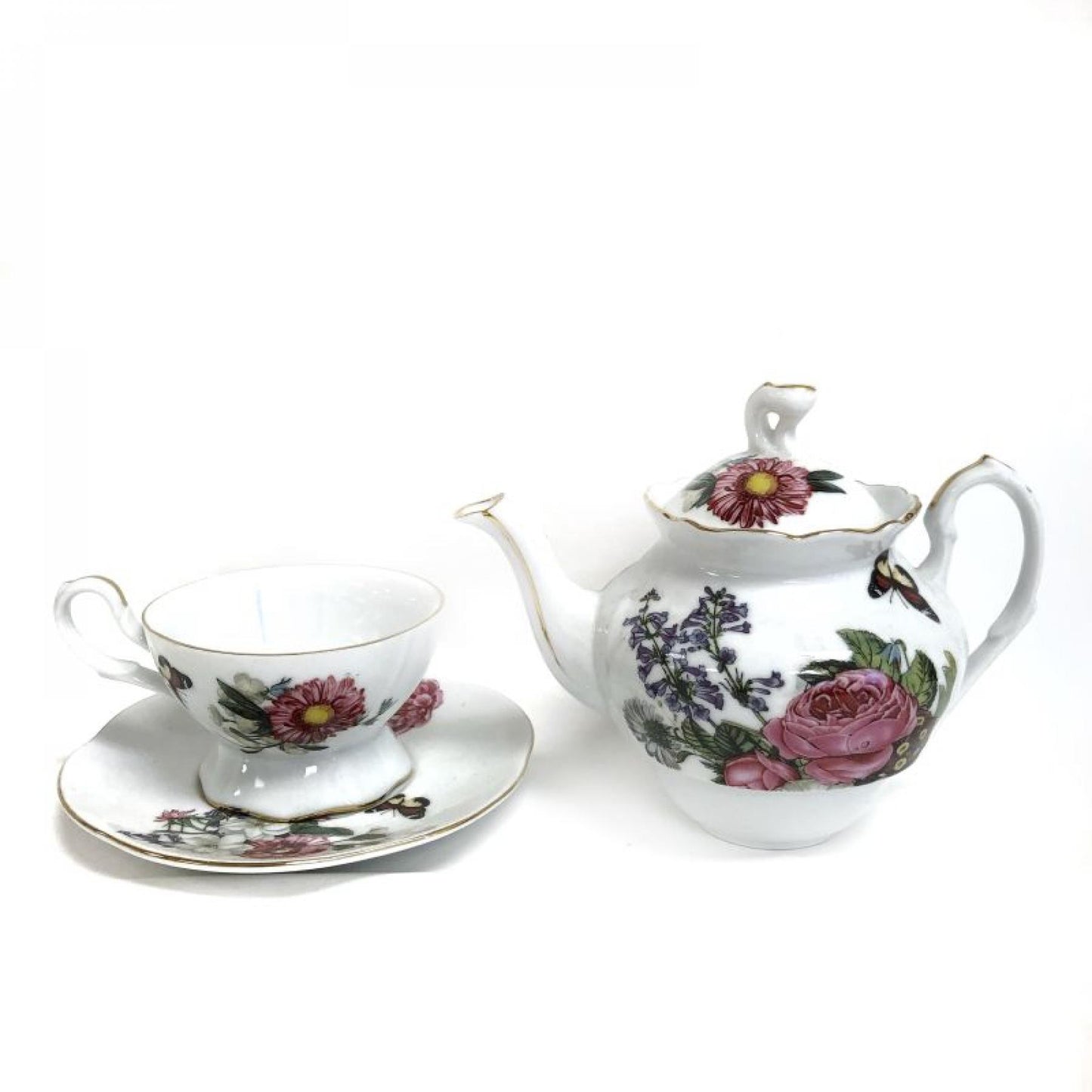 Tea For One - Butterfly And Flowers Tea Set