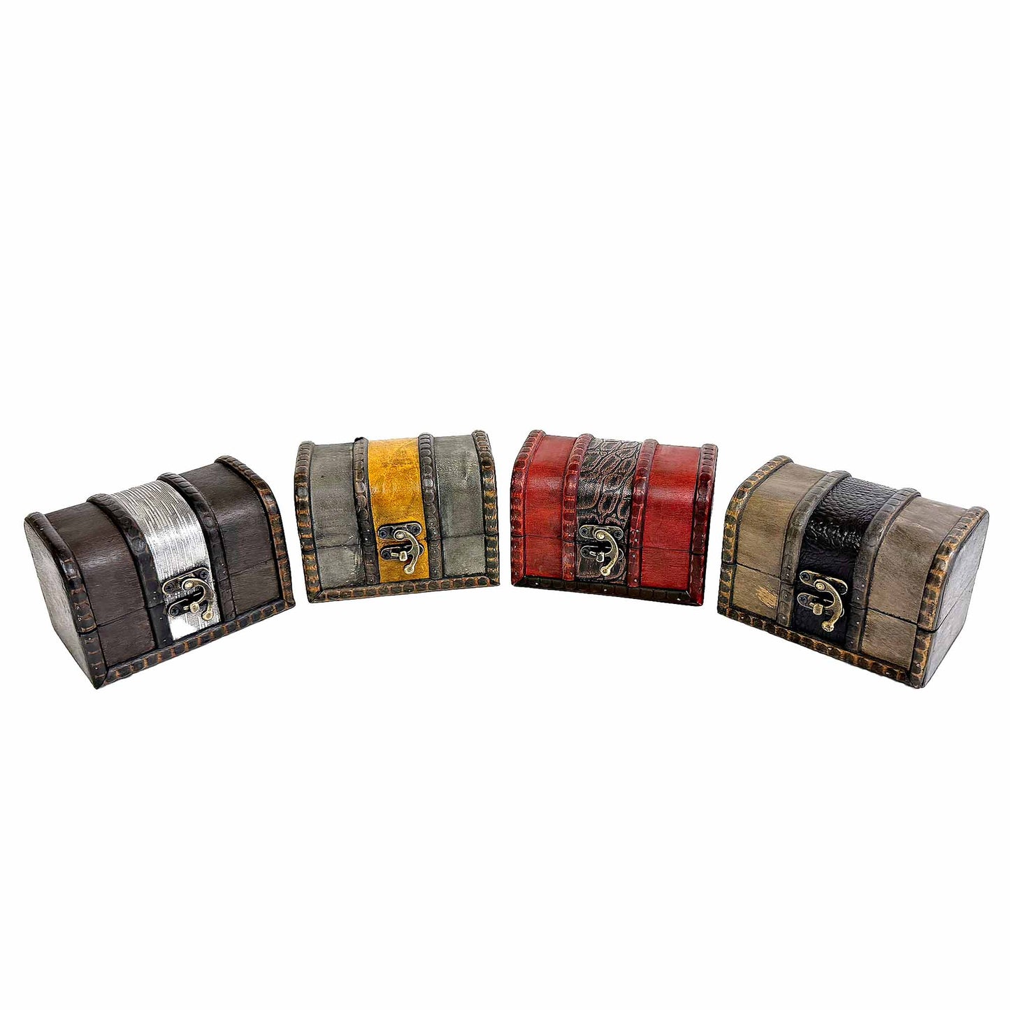 Set Of 4 Assorted Colors Mini Treasure Chest Boxes