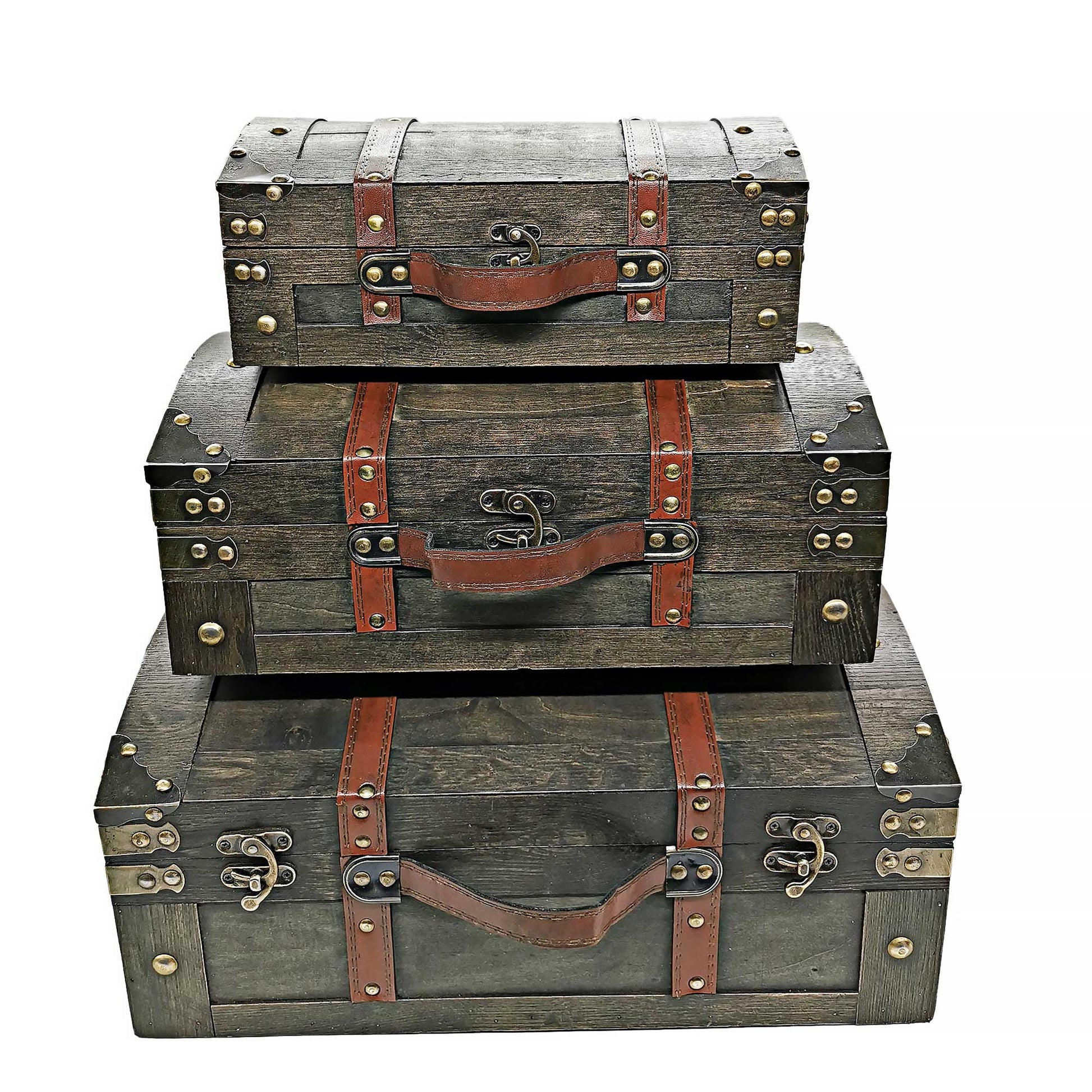 Set Of 3 Dome Suitcases Decorative Trunks