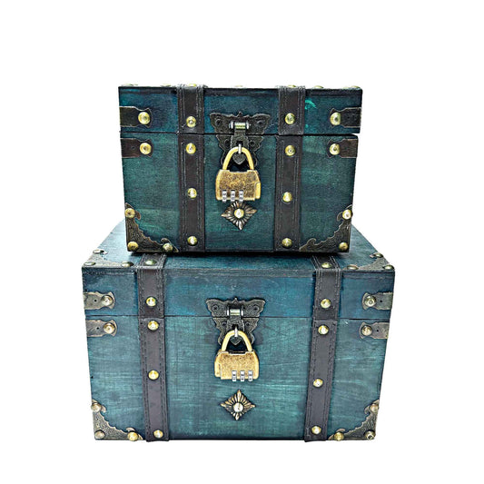 Set Of 2 Turquoise With Locks Decorative Chests