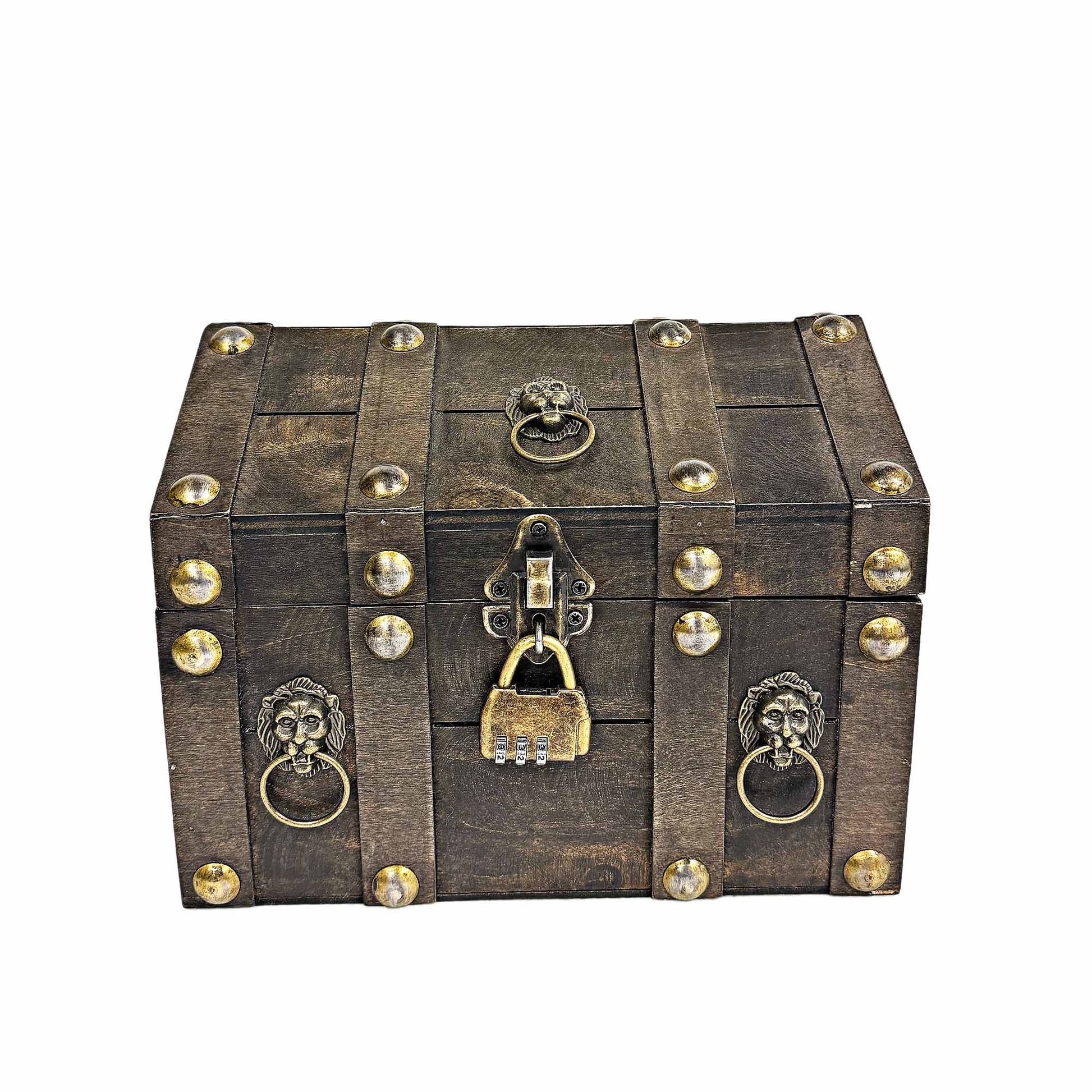 Grey With Lion Decor And Lock Decorative Chest