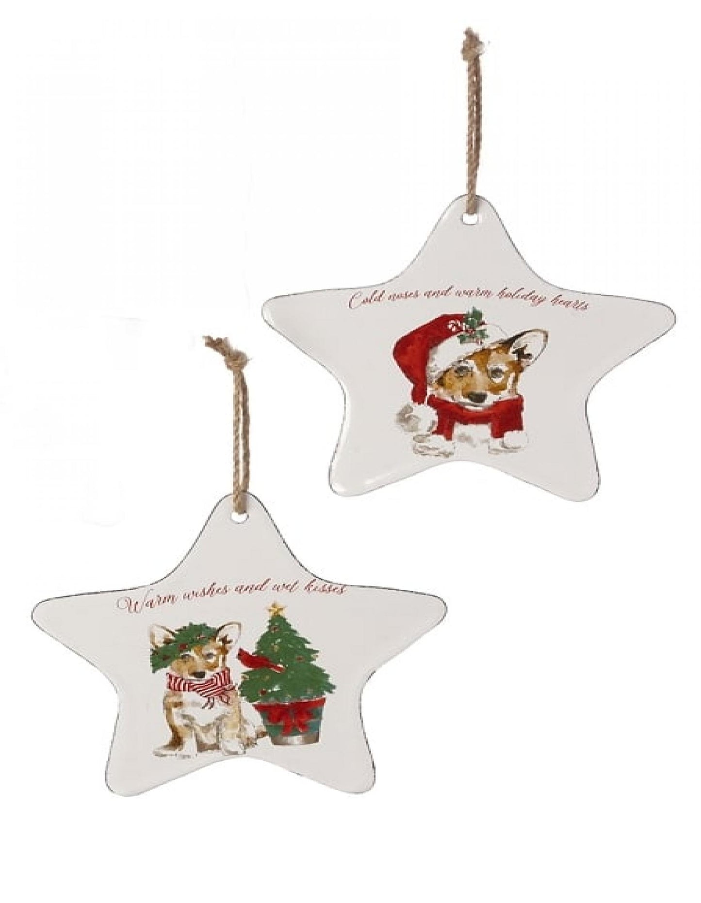 Set Of 2 Assorted Style- Stars With Dogs And Text Ornaments