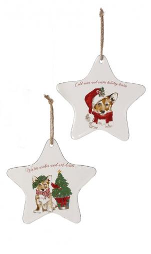 Set Of 2 Assorted Style- Stars With Dogs And Text Ornaments