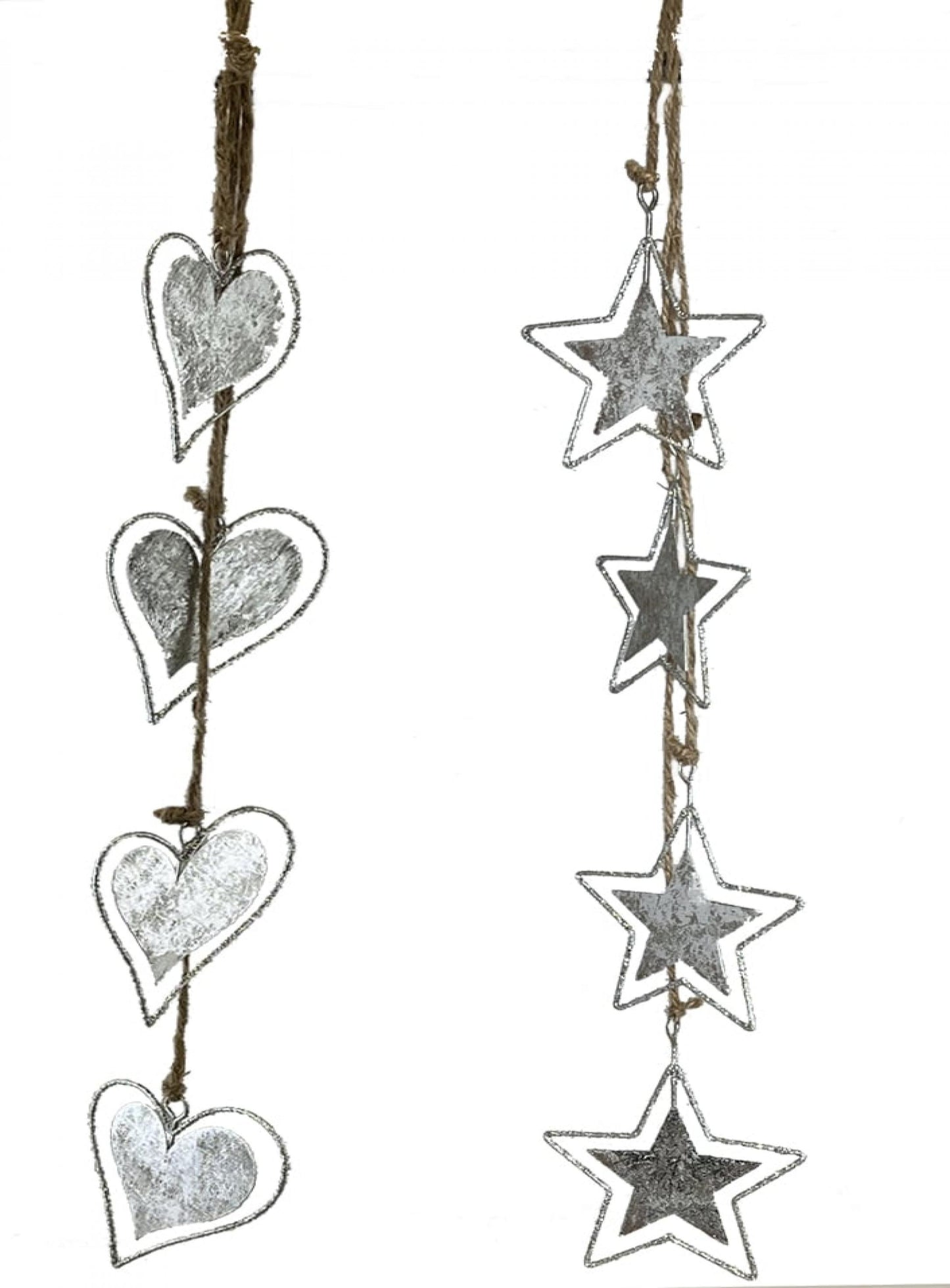 Set Of 2 Assorted Style-Hanging Hearts And Stars Decorations