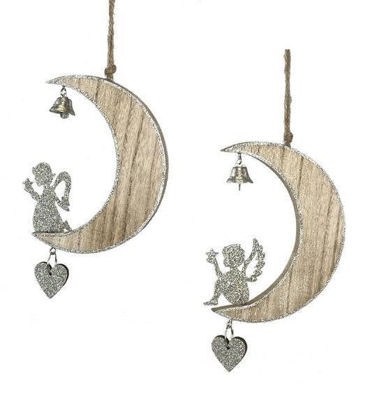 Set Of 2 Assorted Styles- Fairies On A Half Moon Under Bells Ornaments