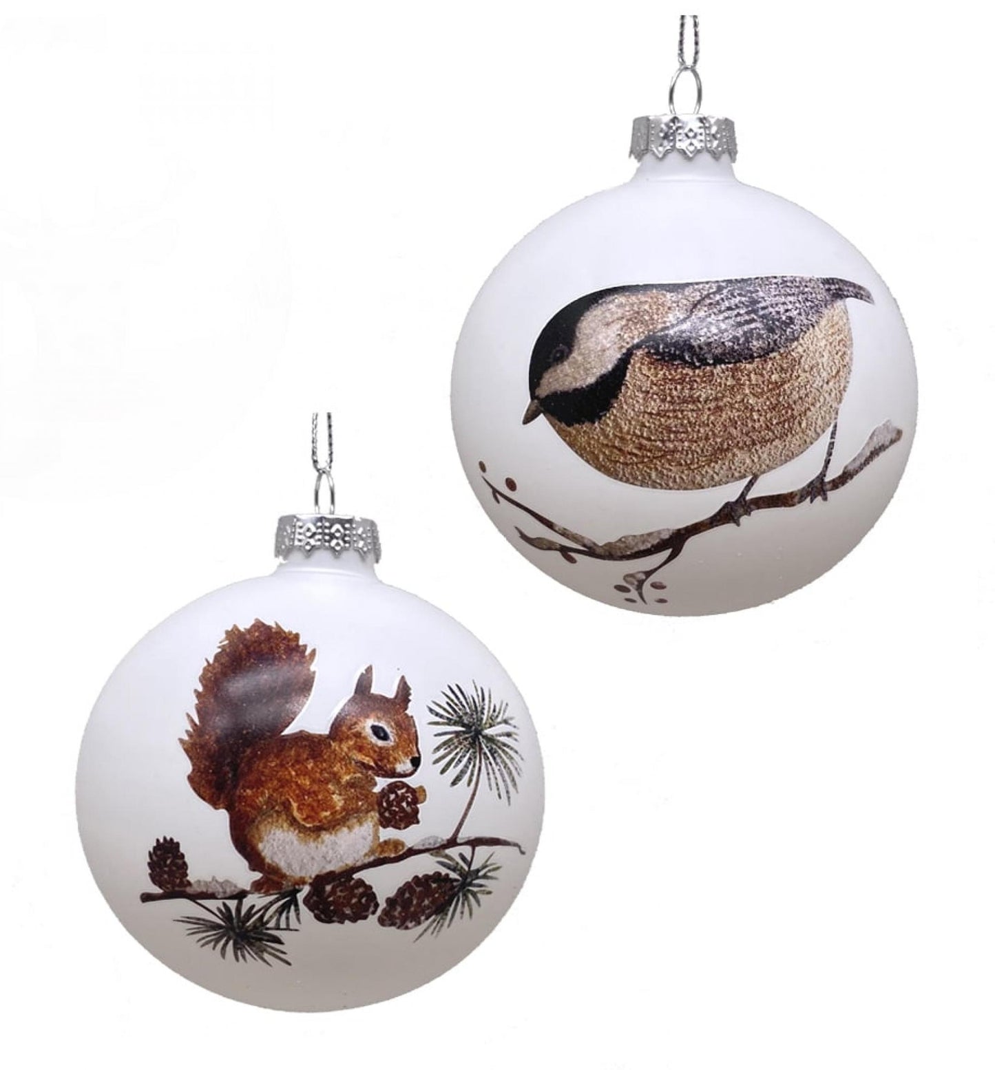 Set Of 2 Squirrel On A Branch And Bird On A Branch Ball Ornaments