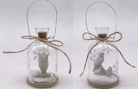 Set Of 2 Assorted Hanging Bottles With Birds Ornaments