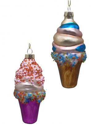 Set Of 2 Assorted Colors Ice Cream Cone Ornaments