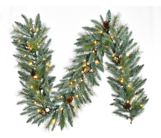 Led Lit Green Pine Boughs With Round Bells Garland