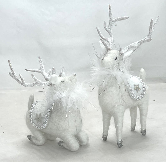 Set Of 2 Assorted Styles Deer- One Standing, One Laying Down Figurine