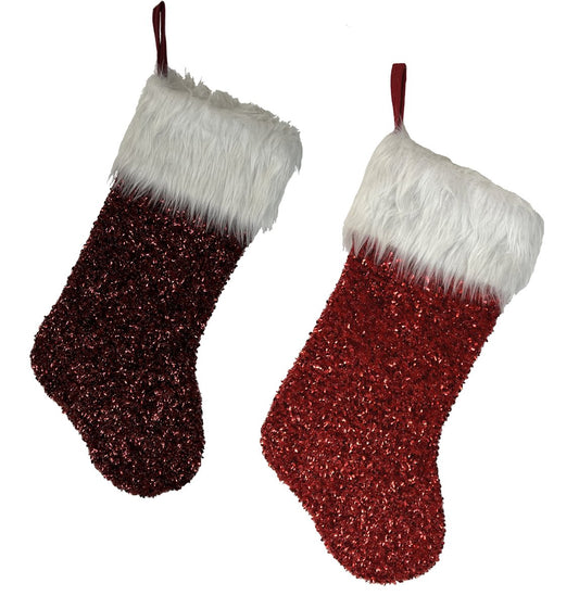 Set Of 2 Assorted Burgundy With White Fur And Red With White Fur Stocking