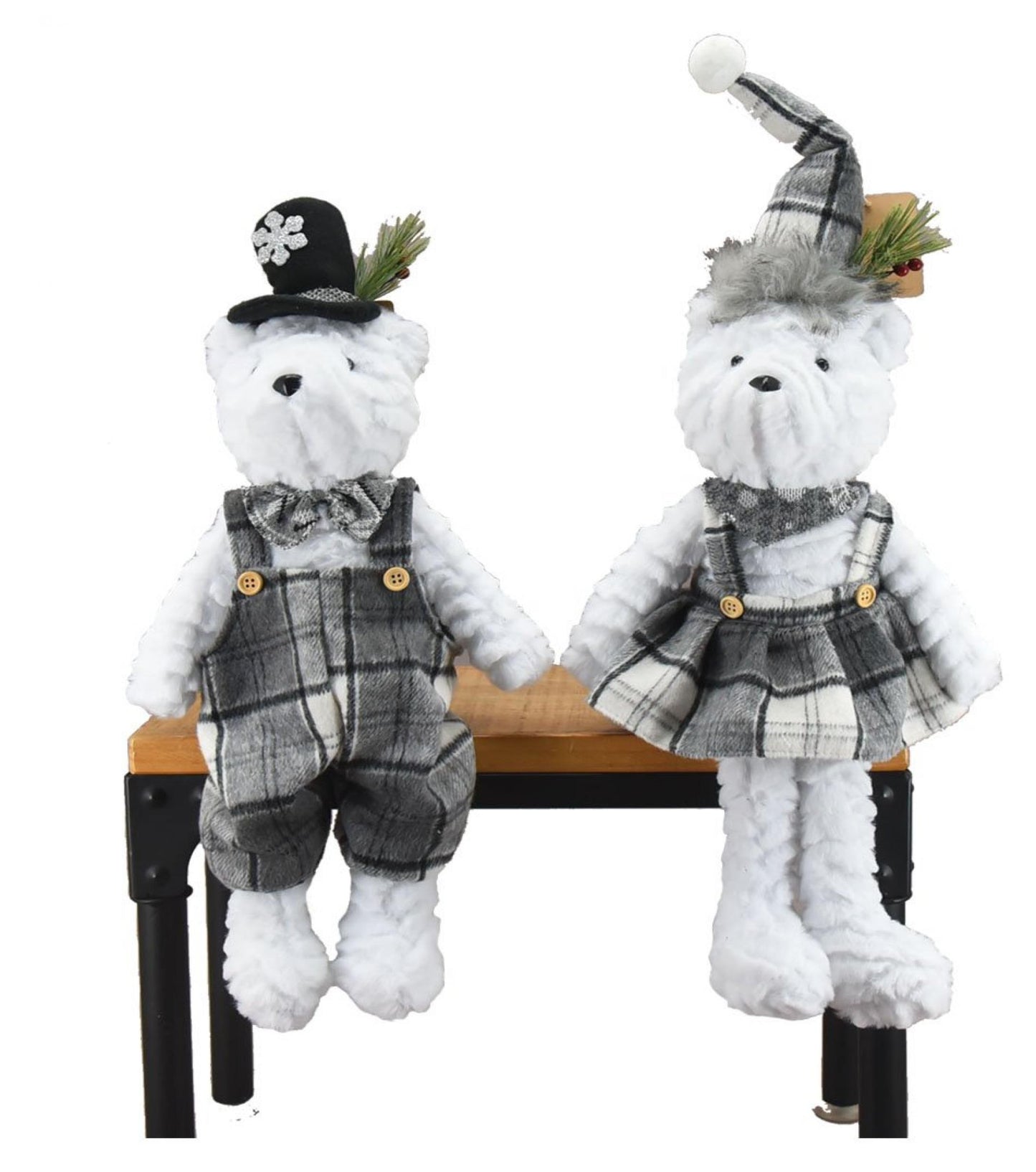 Set Of 2 Boy Bear Wearing Overalls And Girl Bear In A Skirt Figurine