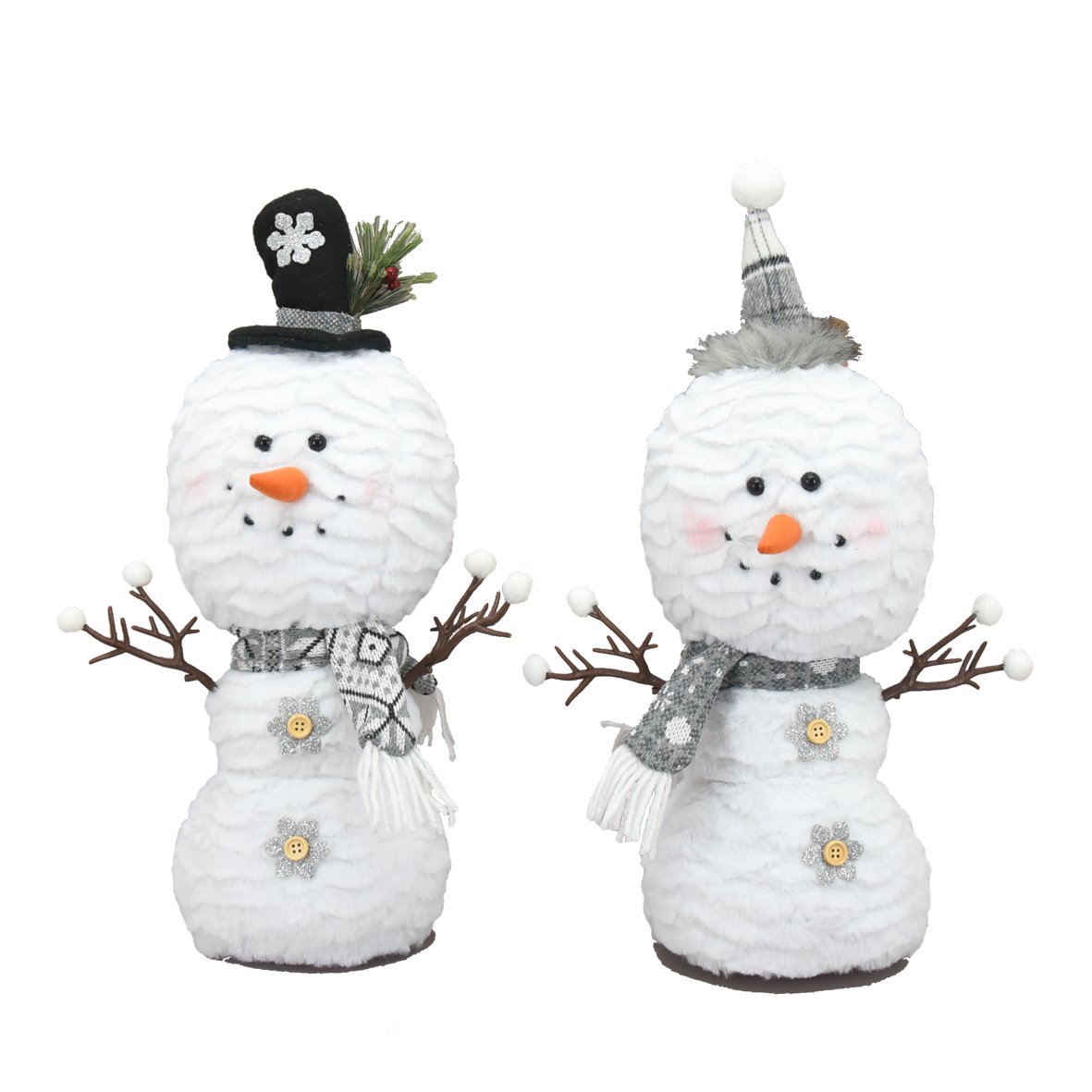 Set Of 2 Assorted White Standing Snowman Figurine