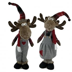 Set Of 2 Assorted Standing Moose In Plaid Hats Figurine