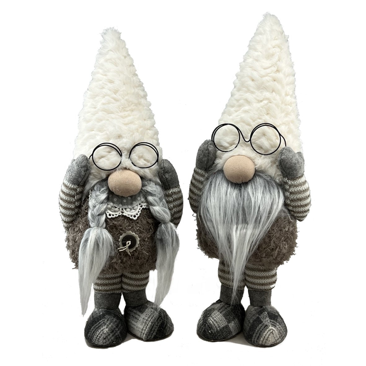 Set Of 2 Assorted Boy And Girl Standing Gnomes With Stretchy Legs Wearing Glasses Figurine