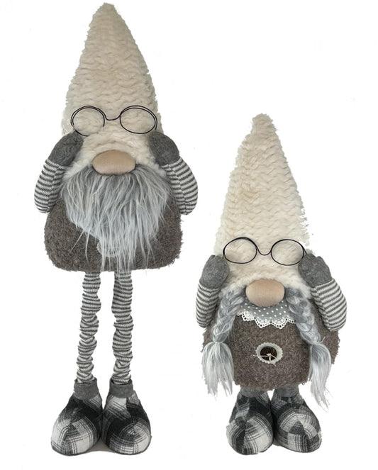 Set Of 2 Assorted Boy And Girl Standing Gnomes Wearing Glasses Figurine