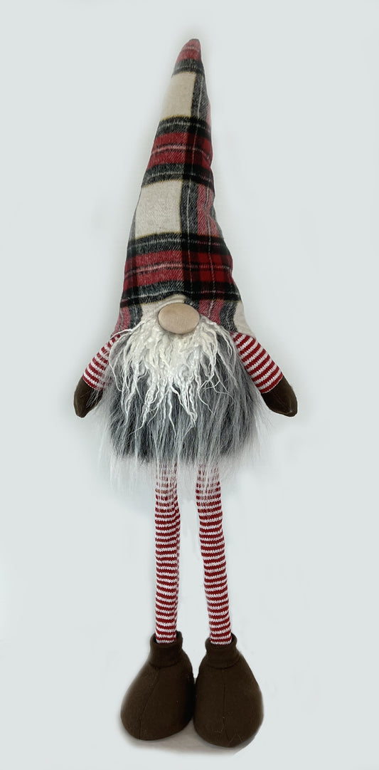 Standing Gnome With Stretchy Legs Wearing A Tartan Plaid Hat Figurine