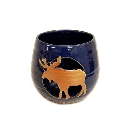 Moose Pattern On Blue Votive Candle Holder