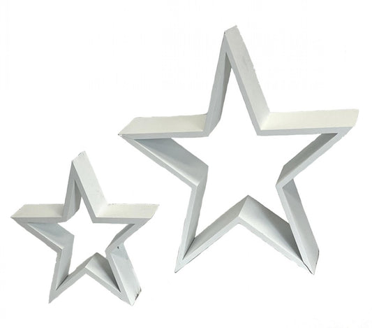 Set Of 2 Assorted Sized White Star Decorations