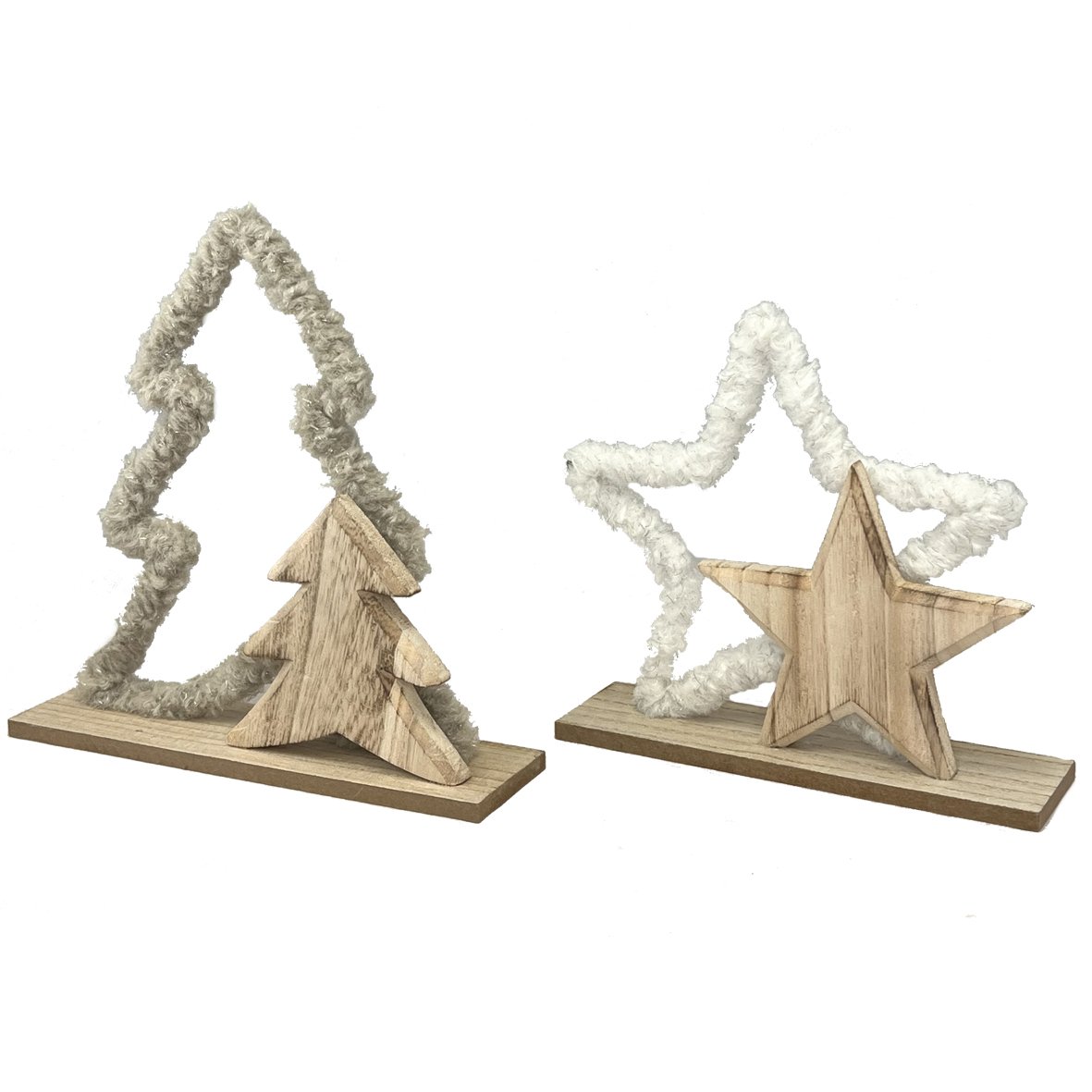 Set Of 2 Assorted Styles- Stars And Christmas Trees On Stands Decorations