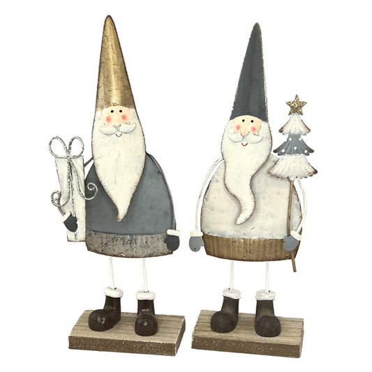 Set Of 2 Assorted Style Santas On Wood Bases Decorations