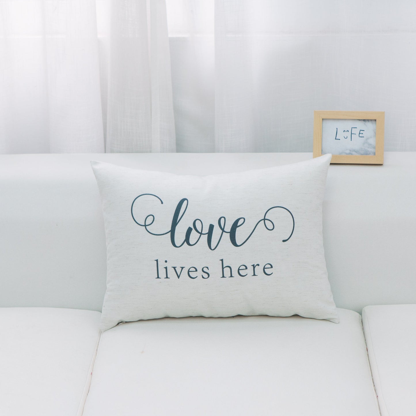 Love Lives Here With Feather Down Insert Pillow