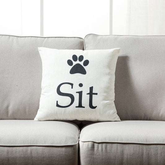 Sit With Paw Print And Feather Down Insert Pillow