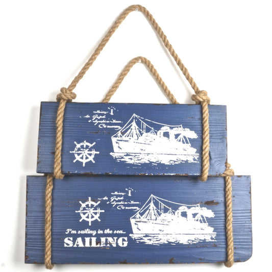 Set Of 2 Wooden With Rope Accents Sailing Wall Decor