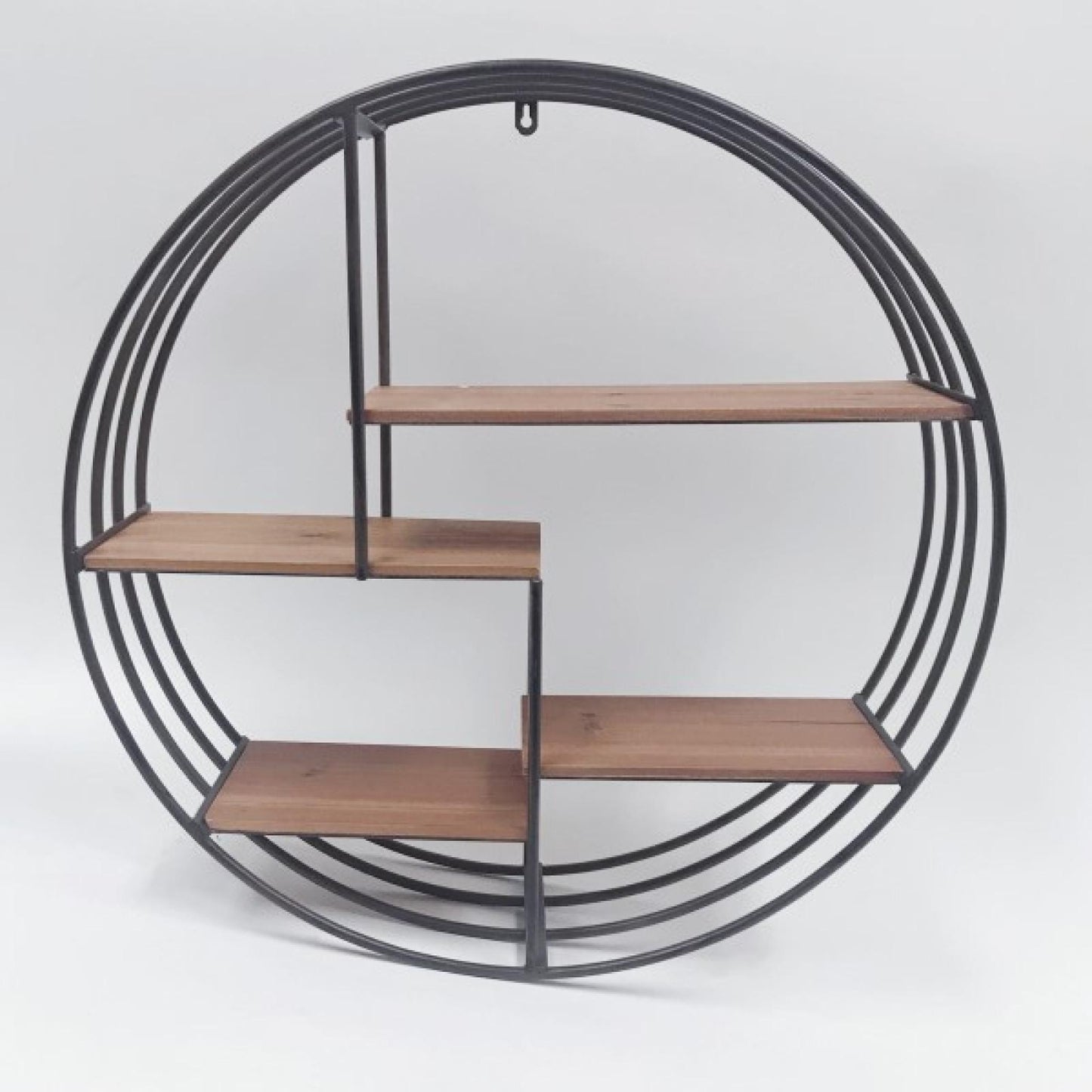 Round Metal Frame With Wood Wall Shelf