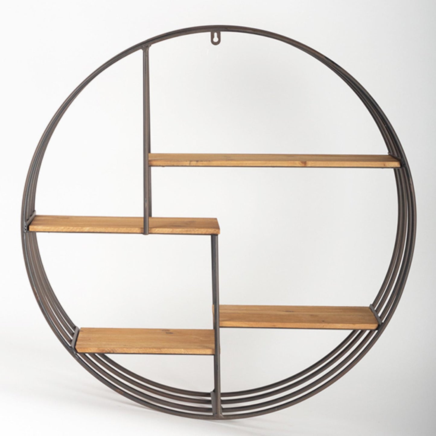 Round Metal Frame With Wood Wall Shelf