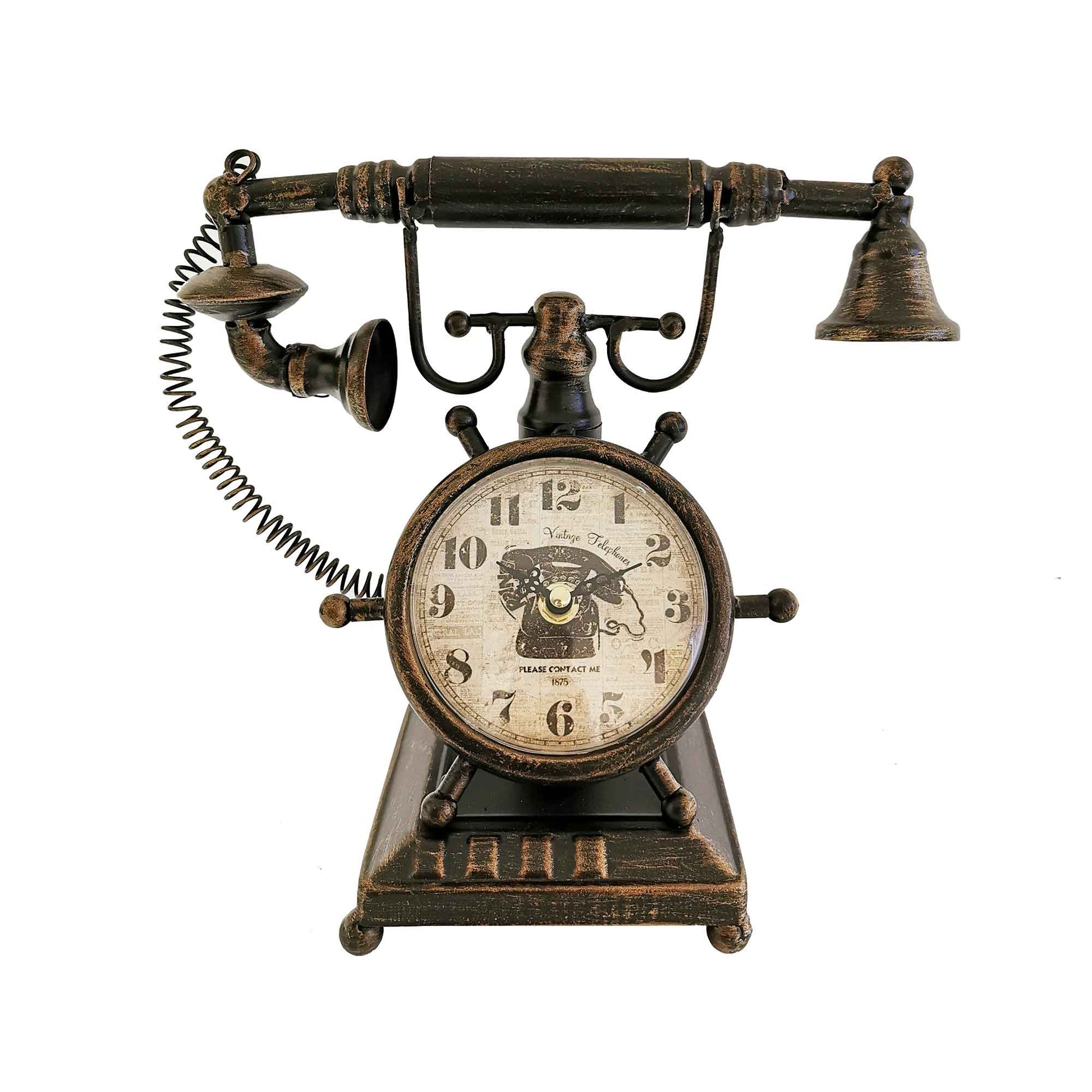 Distressed Bronze Vintage Telephone Table Clock