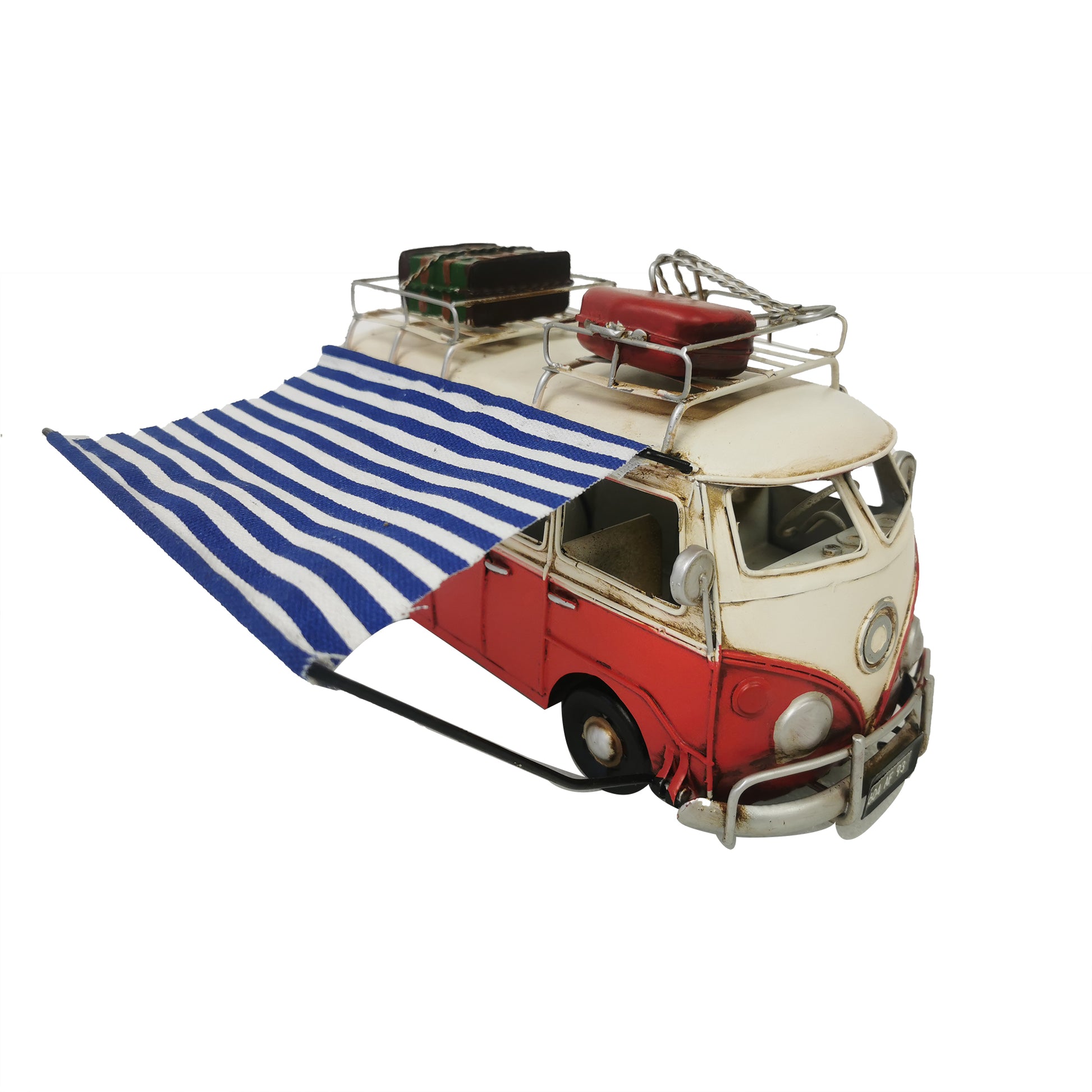Classic Camper Bus With Awning And Suitcases Figurine