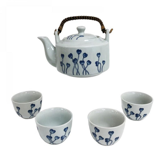 Set Of 5 Blue Flowers Tea Set