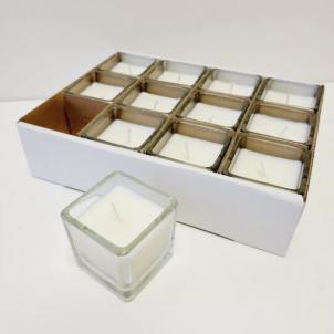 Set Of 12 Square Glass With White Wax Votive Candles