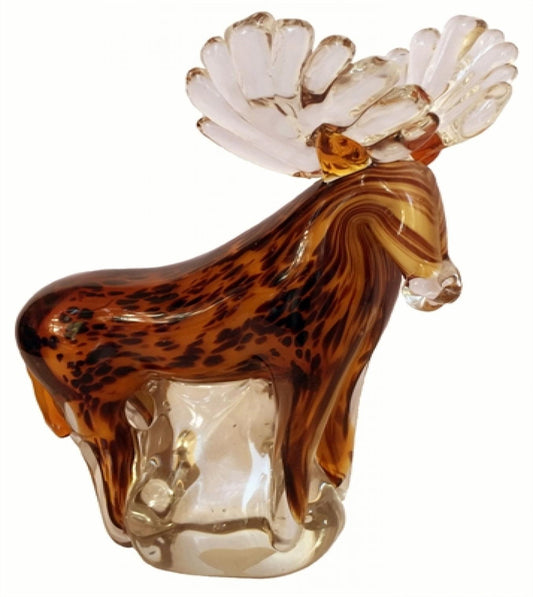 Brown Moose With White Antlers Glass Figurine