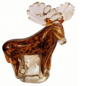 Brown Moose With White Antlers Glass Figurine