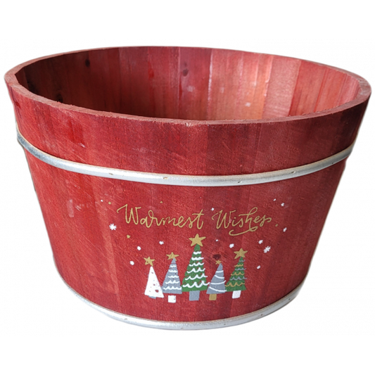 Warmest Wishes With Multi Colored Trees Red Wood With Silver Trim Bucket