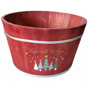 Warmest Wishes With Multi Colored Trees Red Wood With Silver Trim Bucket