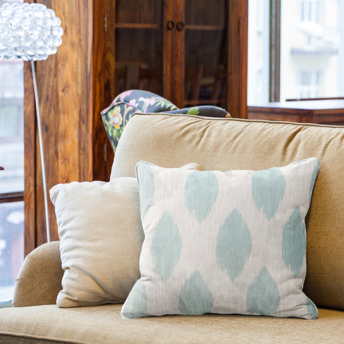 Blue And White Ikat Pattern With Polyester Insert Pillow